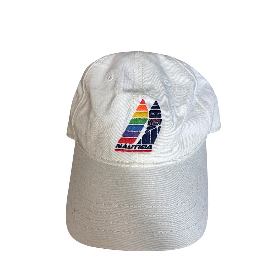 Nautica Baseball Cap Mens OSZ White Pride Rainbow Sail Logo Adjustable Strap Hat